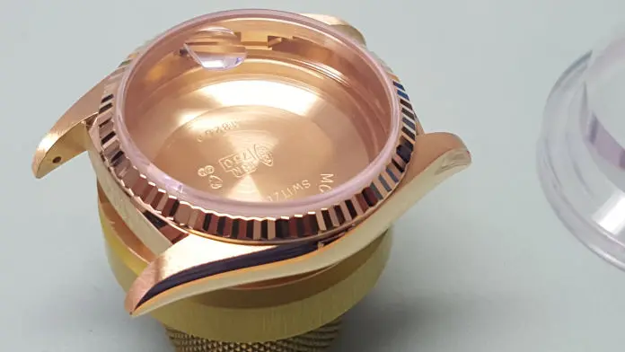 Rolex case being inspected during service